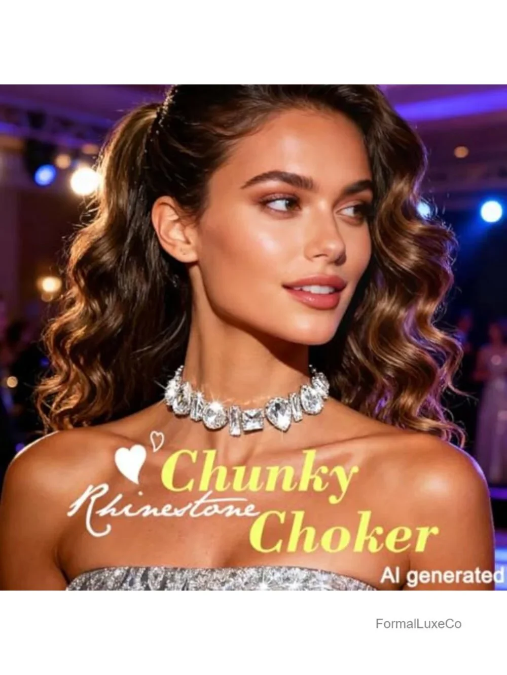 Chunky Crystal Choker Necklace for Women, Sparkly Rhinestone Wedding Prom